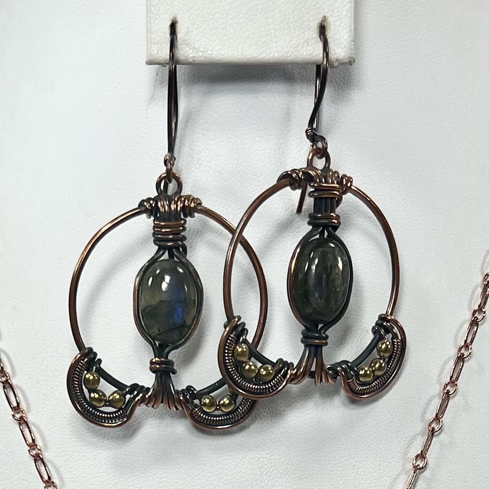 Copper Labradorite Vintage Style Gemstone Hoop Earrings
